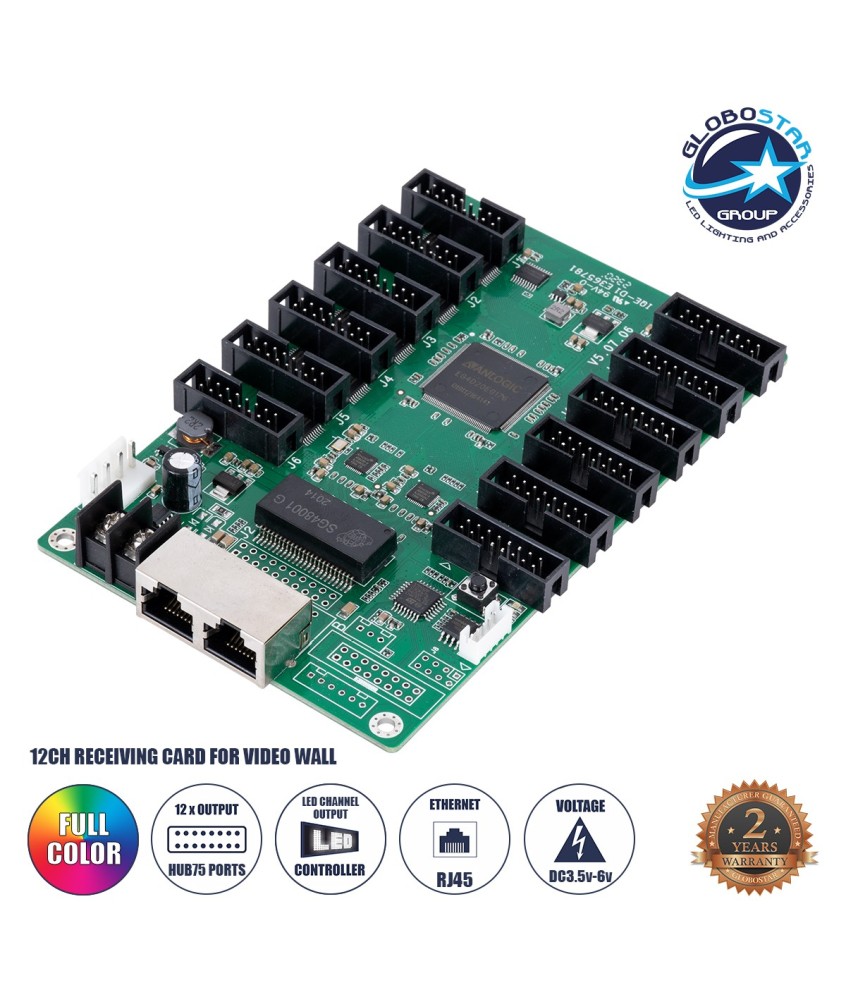 GloboStar® CARDULCO ZH-T12 90387 Professional LED Receiving Card 12 x HUB75 - Κάρτα Καναλιών για Ψηφιακές Οθόνες LED Video Wall - Loading Area W128 x H768 - Gray Level 65536 - Gigabit Network Linkable - DC 3.5~6V - IP20 Μ14.8 x Π9.6 x Υ1.7cm